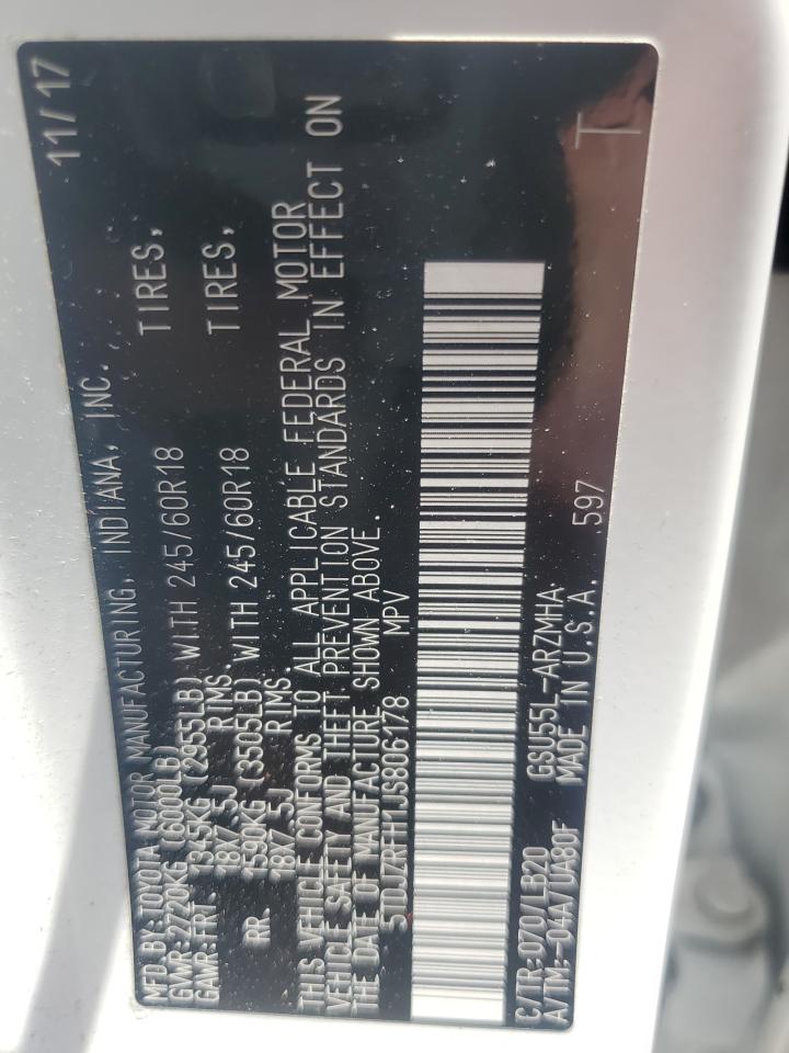 2018 Toyota Highlander VIN 5TDJZRFH1JS806178 Copart auction photo, front end / mechanical damage thumbnail 13