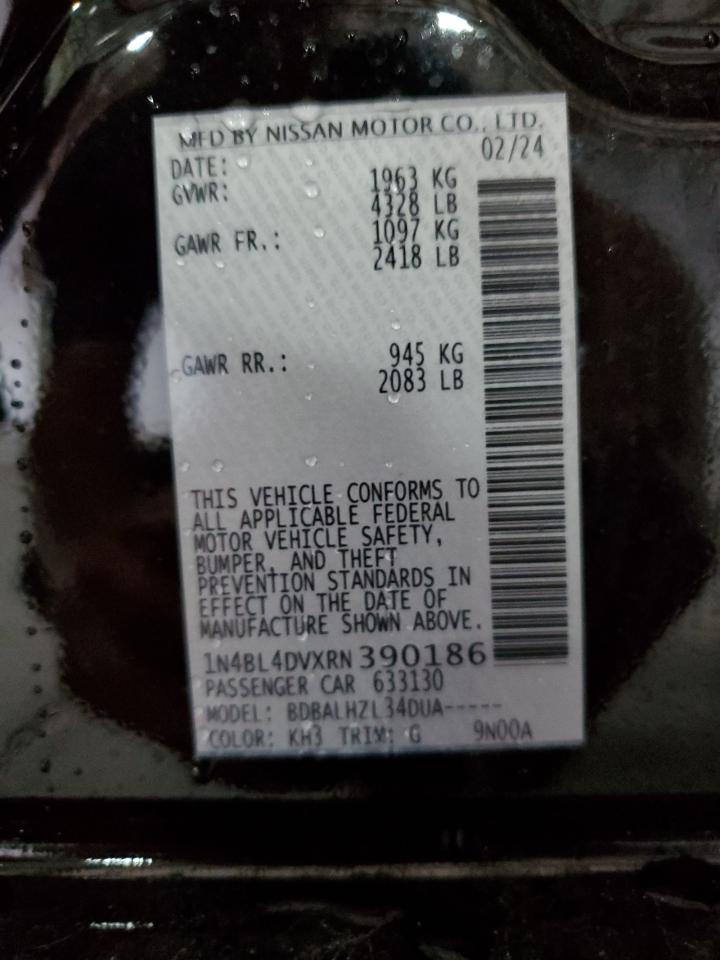 2024 Nissan Altima VIN 1N4BL4DVXRN390186 Copart auction photo, rear end / side damage thumbnail 12