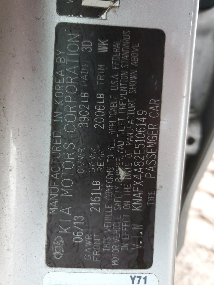 2014 KIA Forte VIN KNAFX4A82E5106149 Copart auction photo, side / rear end damage thumbnail 12