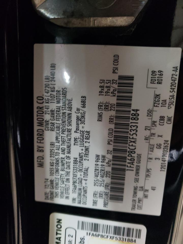 2015 Ford Mustang VIN 1FA6P8CFXF5331884 Copart auction photo, front end / minor dent/scratches damage thumbnail 13