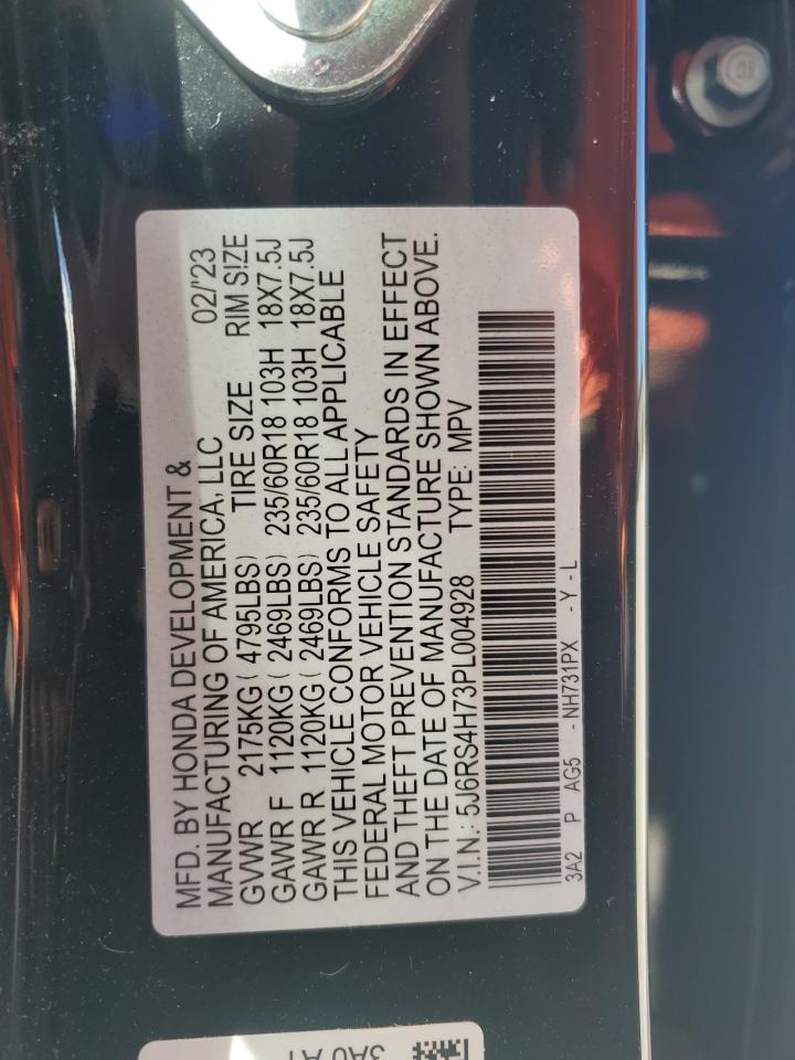 2023 Honda CR-V VIN 5J6RS4H73PL004928 Copart auction photo, rear end / side damage thumbnail 13