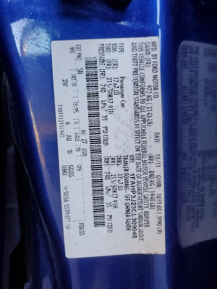 2012 Ford Focus VIN 1FAHP3J23CL309048 Copart auction photo, side / minor dent/scratches damage thumbnail 12