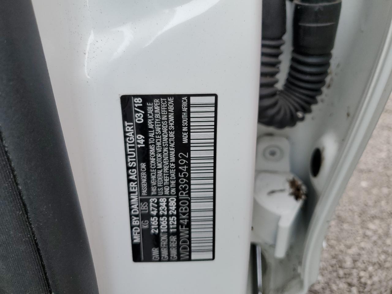 2018 Mercedes-Benz C-klasse VIN WDDWF4KB0JR395492 Copart auction photo, water/flood damage thumbnail 12