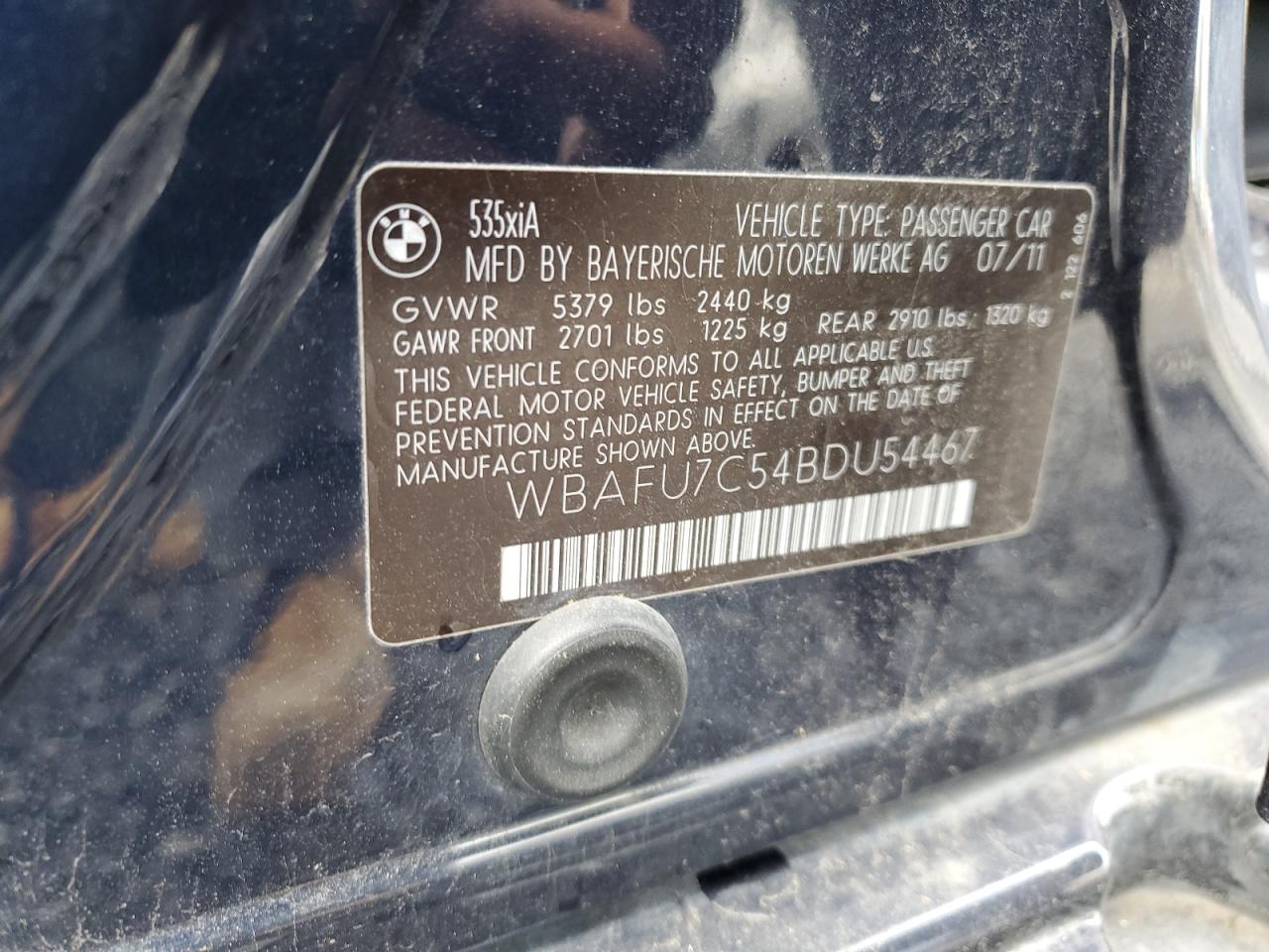 2011 BMW 5er VIN WBAFU7C54BDU54467 Copart auction photo, front end damage thumbnail 13