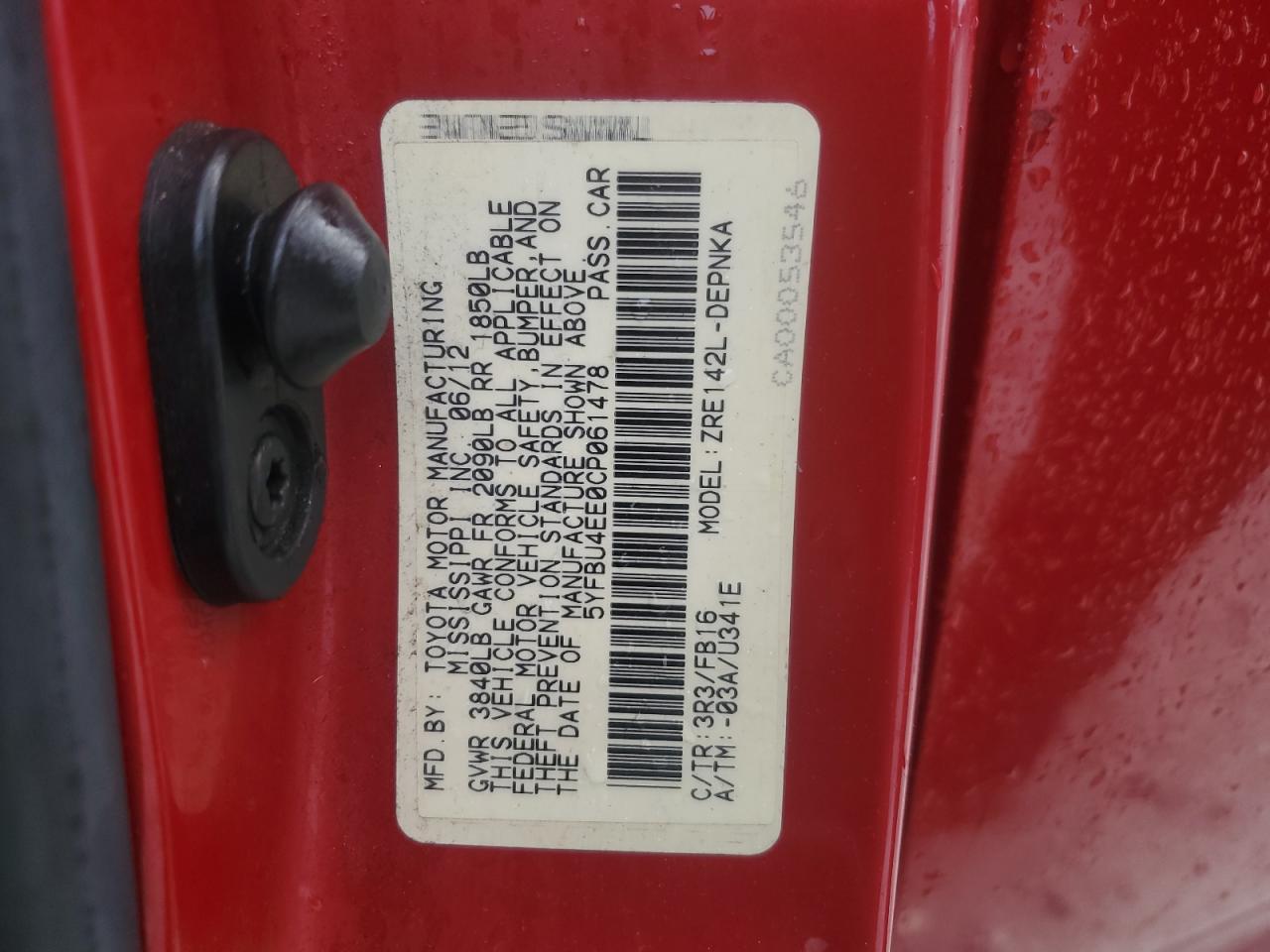 2012 Toyota Corolla VIN 5YFBU4EE0CP061478 Copart auction photo, front end damage thumbnail 12