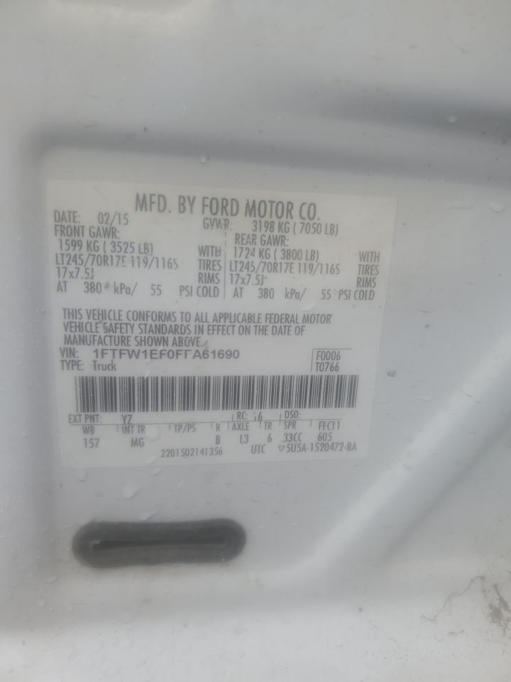 2015 Ford F-150 VIN 1FTFW1EF0FFA61690 Copart auction photo, water/flood damage thumbnail 12