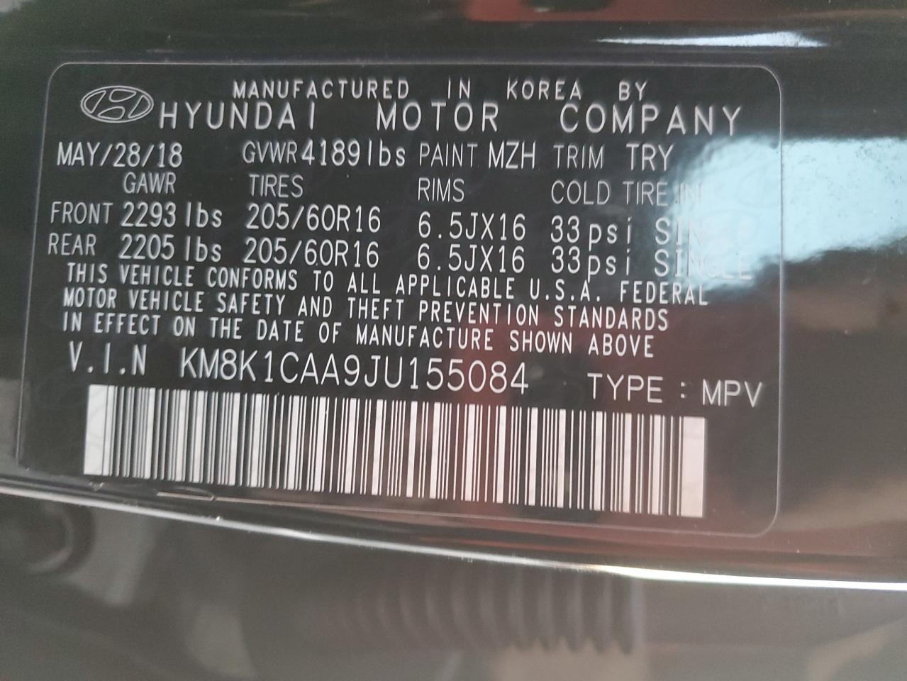 2018 Hyundai Kona VIN KM8K1CAA9JU155084 Copart auction photo, minor dent/scratches damage thumbnail 12