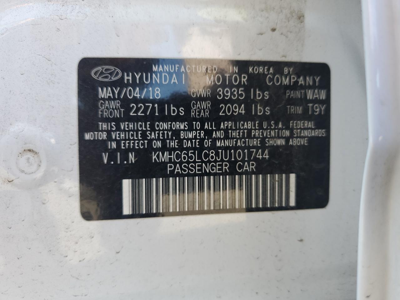 2018 Hyundai IONIQ VIN KMHC65LC8JU101744 Copart auction photo, front end / rear end damage thumbnail 12