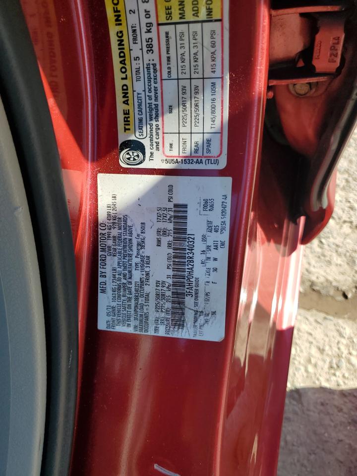 2011 Ford Fusion VIN 3FAHP0HA2BR340321 Copart auction photo, front end damage thumbnail 12