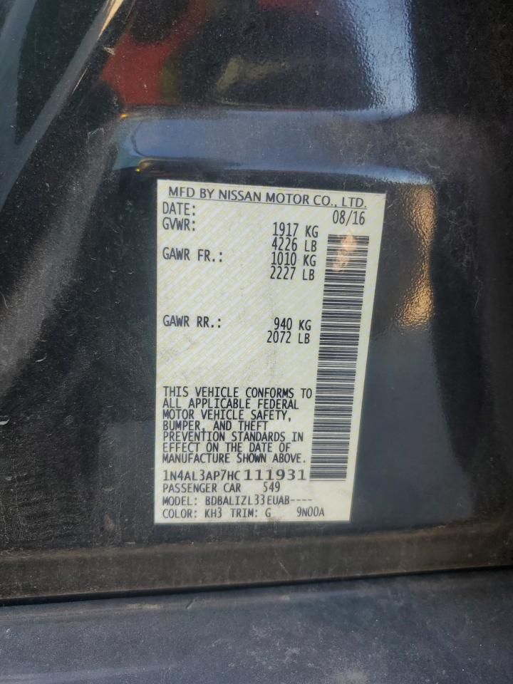 2017 Nissan Altima VIN 1N4AL3AP7HC111931 Copart auction photo, front end damage thumbnail 14