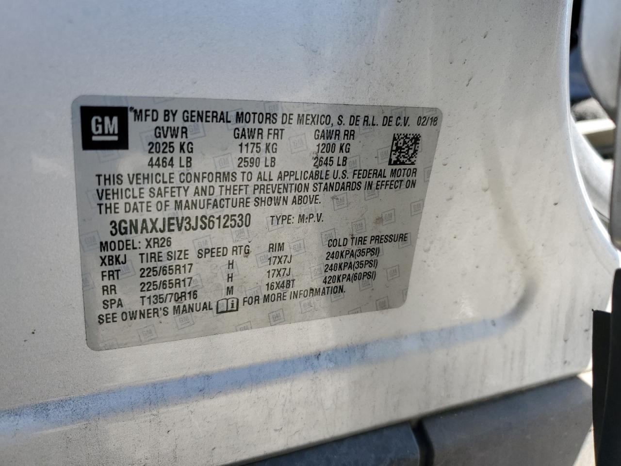 2018 Chevrolet Equinox VIN 3GNAXJEV3JS612530 Copart auction photo, front end / partial repair damage thumbnail 14