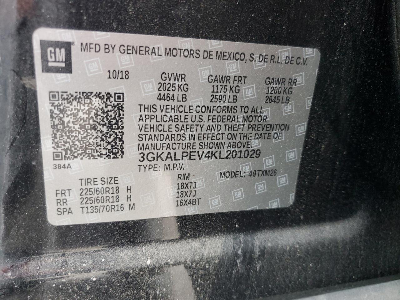 2019 GMC Terrain VIN 3GKALPEV4KL201029 Copart auction photo, side damage thumbnail 13