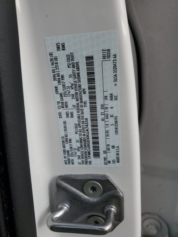 2019 Ford Escape VIN 1FMCU0GDXKUA74334 Copart auction photo, front end damage thumbnail 15
