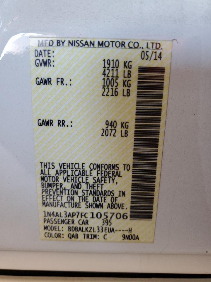2015 Nissan Altima VIN 1N4AL3AP7FC105706 Copart auction photo, front end damage thumbnail 12