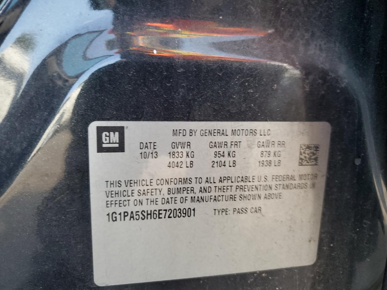 2014 Chevrolet Cruze VIN 1G1PA5SH6E7203901 Copart auction photo, front end / side damage thumbnail 12