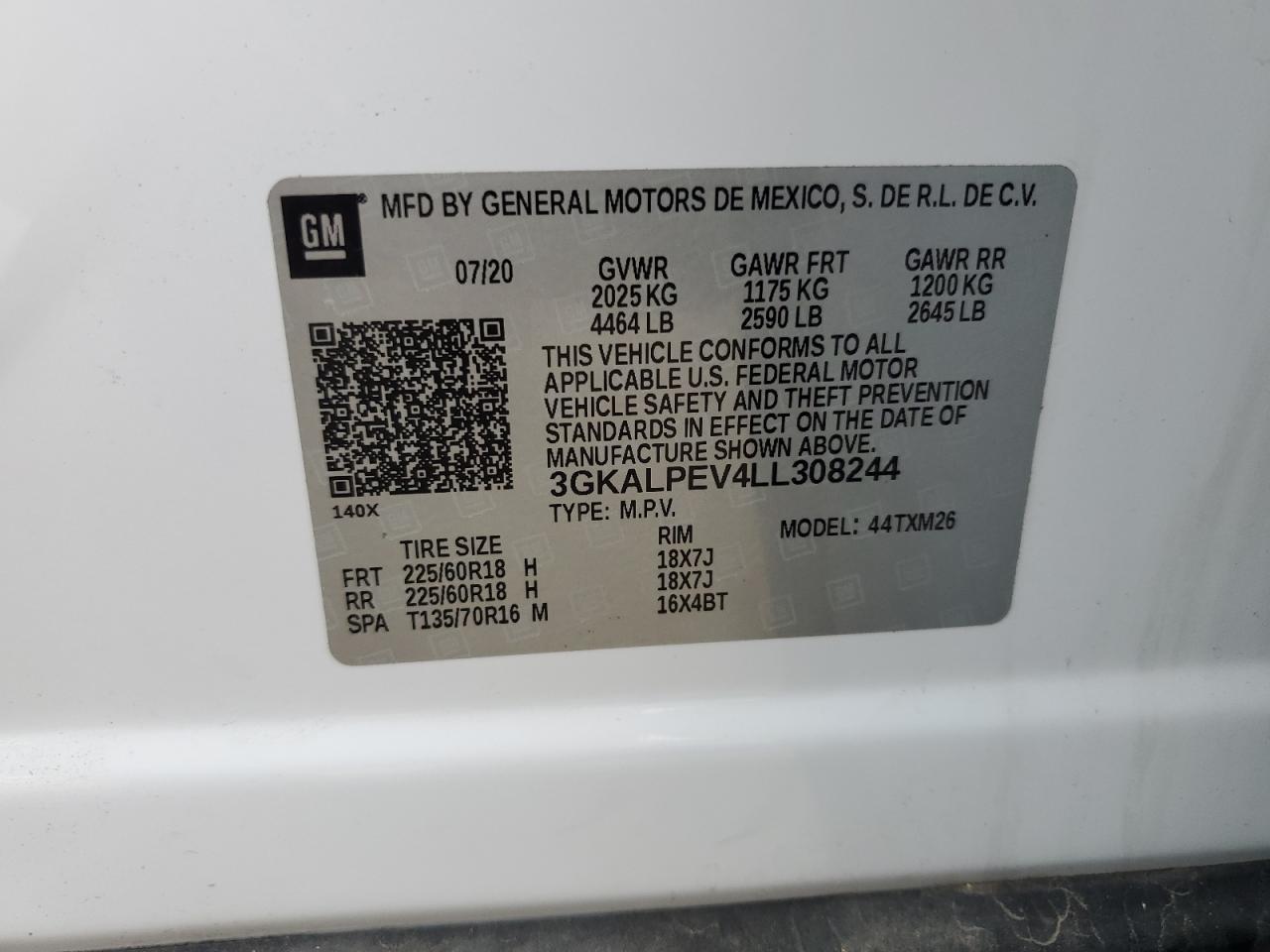 2020 GMC Terrain VIN 3GKALPEV4LL308244 Copart auction photo, front end / side damage thumbnail 14