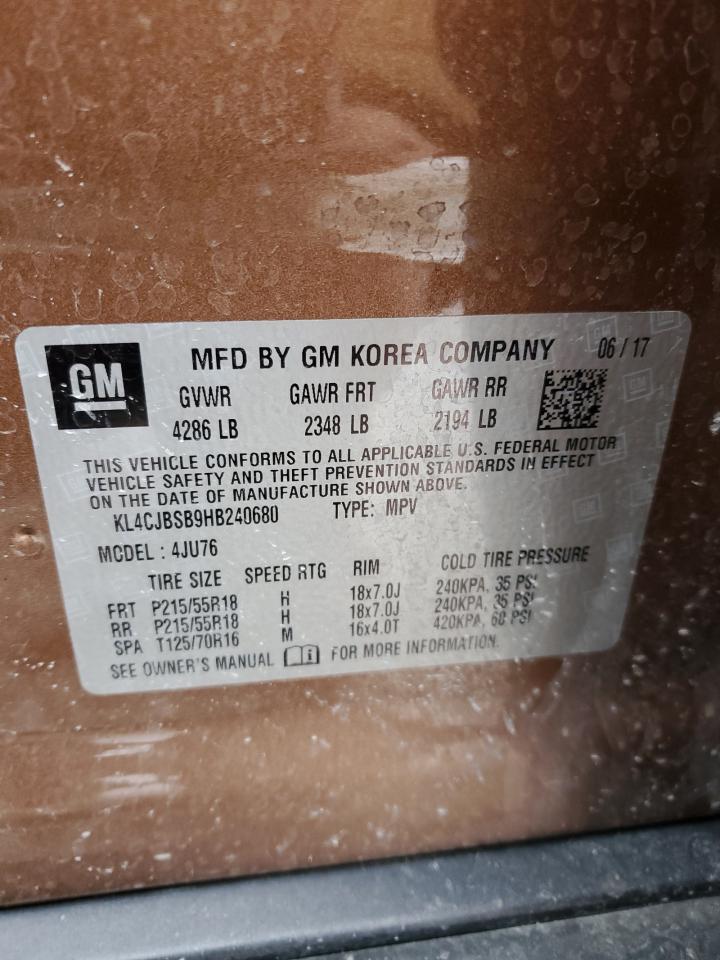 2017 Buick Encore VIN KL4CJBSB9HB240680 Copart auction photo, rear end damage thumbnail 14