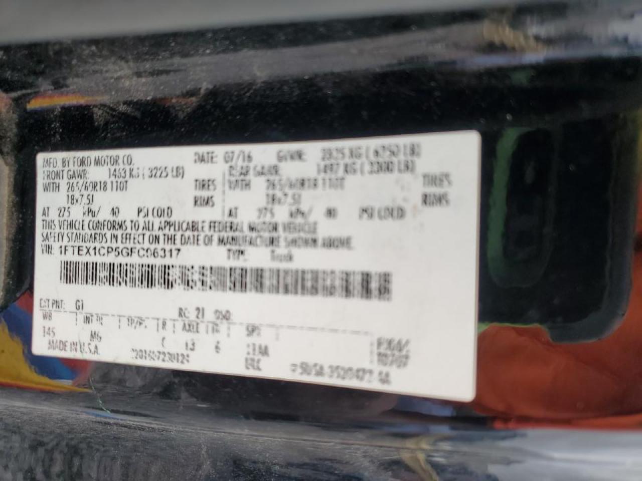 2016 Ford F-150 VIN 1FTEX1CP5GFC96317 Copart auction photo, front end damage thumbnail 12