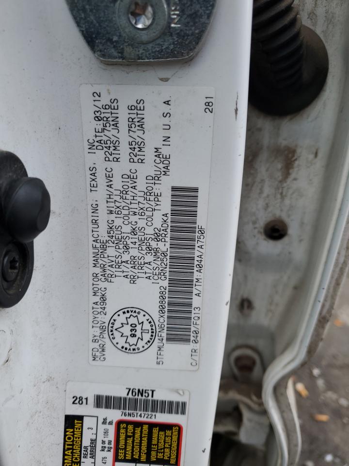 2012 Toyota Tacoma VIN 5TFMU4FN6CX008082 Copart auction photo, rear end damage thumbnail 12