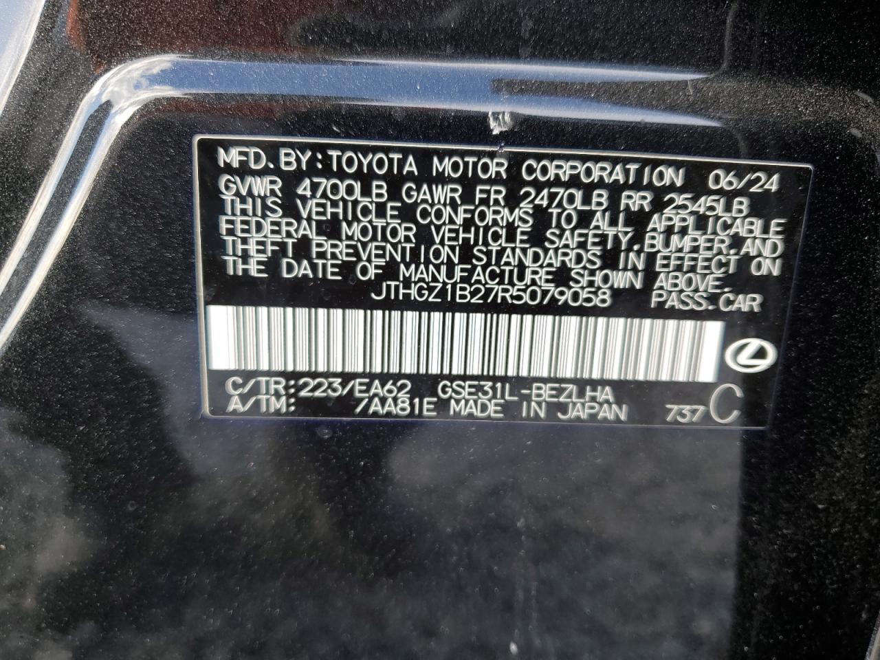 2024 Lexus IS VIN JTHGZ1B27R5079058 Copart auction photo, rollover damage thumbnail 13