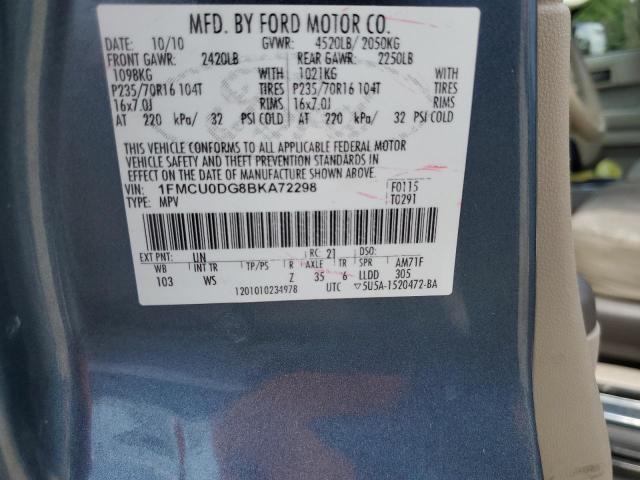 2011 Ford Escape VIN 1FMCU0DG8BKA72298 Copart auction photo, front end / top/roof damage thumbnail 14