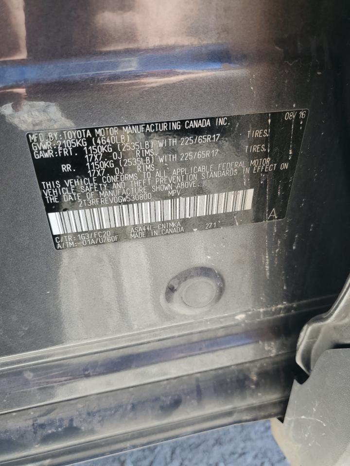 2016 Toyota RAV 4 VIN 2T3RFREV0GW530800 Copart auction photo, rear end damage thumbnail 14