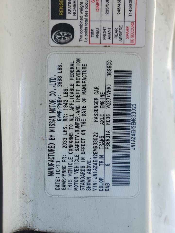 2014 Nissan 370Z VIN JN1AZ4EH2EM633022 Copart auction photo, front end / rear end damage thumbnail 15