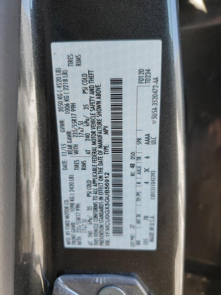 2016 Ford Escape VIN 1FMCU0GX5GUB56912 Copart auction photo, front end damage thumbnail 14