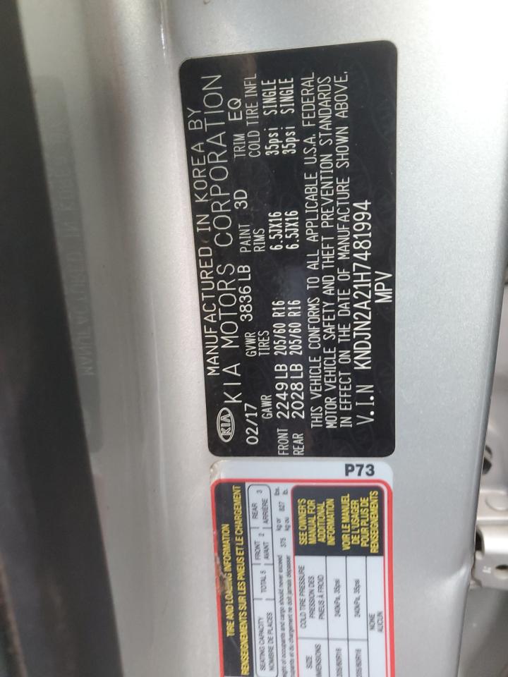 2017 KIA Soul VIN KNDJN2A21H7481994 Copart auction photo, front end damage thumbnail 12
