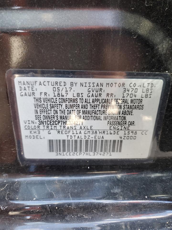 2017 Nissan Versa VIN 3N1CE2CP7HL374271 Copart auction photo, front end damage thumbnail 12