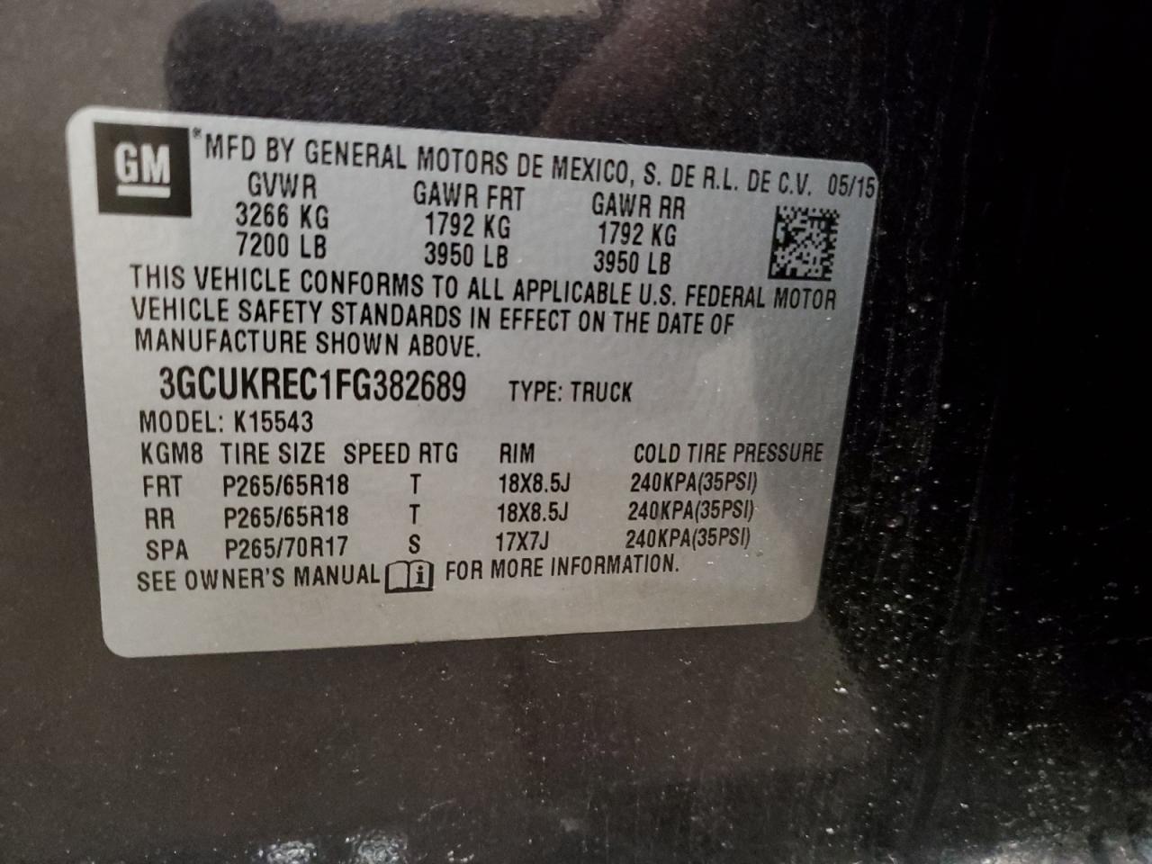 2015 Chevrolet Silverado VIN 3GCUKREC1FG382689 Copart auction photo, all over damage thumbnail 12