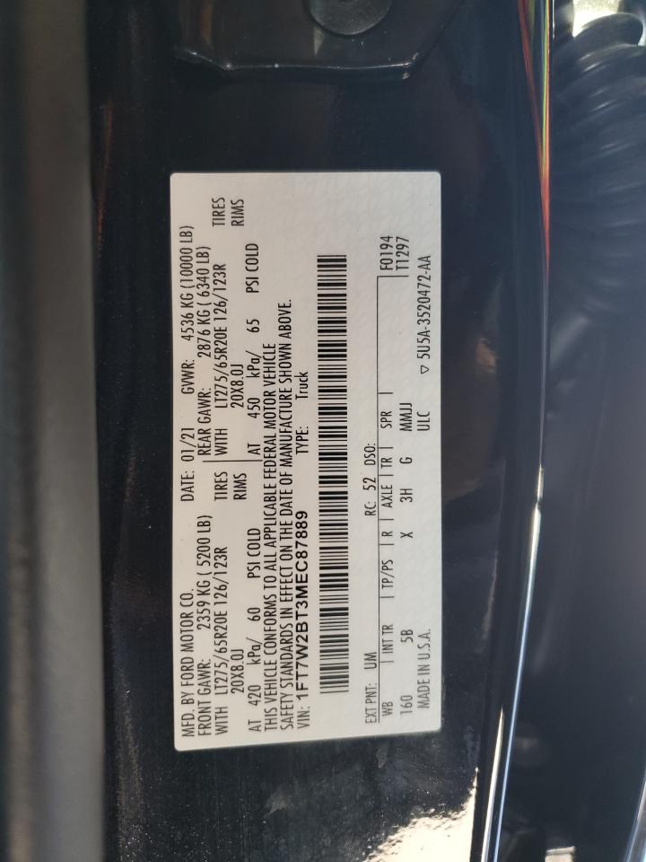 2021 Ford F250 VIN 1FT7W2BT3MEC87889 Copart auction photo, all over / undercarriage damage thumbnail 12
