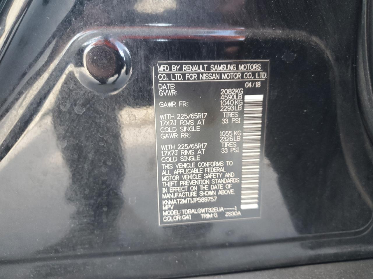 2018 Nissan Rogue VIN KNMAT2MT1JP589757 Copart auction photo, front end damage thumbnail 13