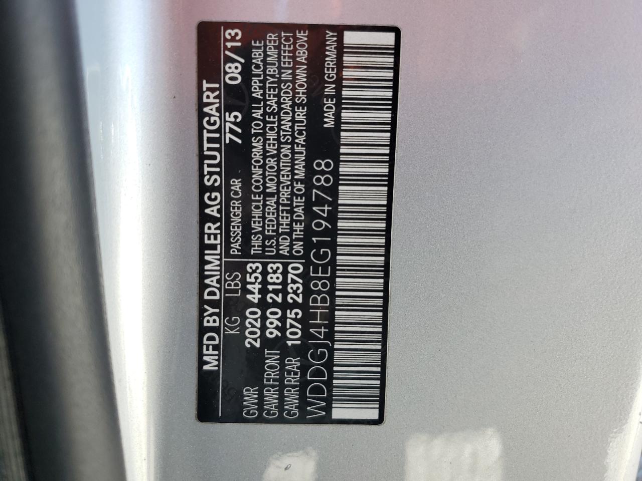 2014 Mercedes-Benz C-klasse VIN WDDGJ4HB8EG194788 Copart auction photo, front end damage thumbnail 15