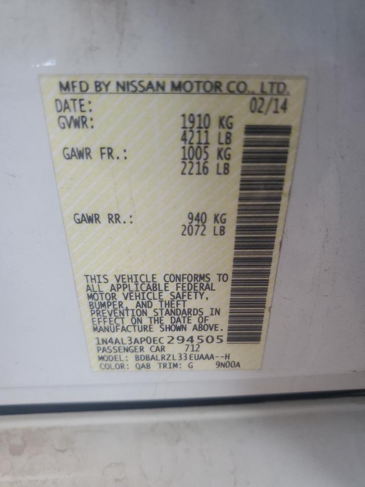 2014 Nissan Altima VIN 1N4AL3AP0EC294505 Copart auction photo, front end damage thumbnail 12