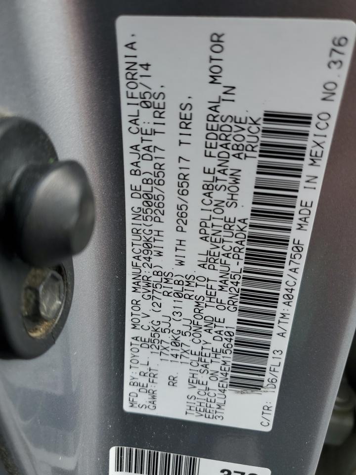 2014 Toyota Tacoma VIN 3TMLU4EN4EM156401 Copart auction photo, rear end damage thumbnail 12