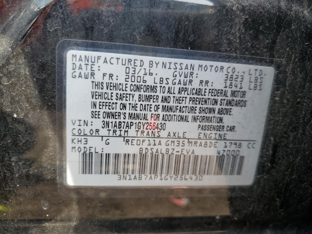 2016 Nissan Sentra VIN 3N1AB7AP1GY256430 Copart auction photo, front end damage thumbnail 12