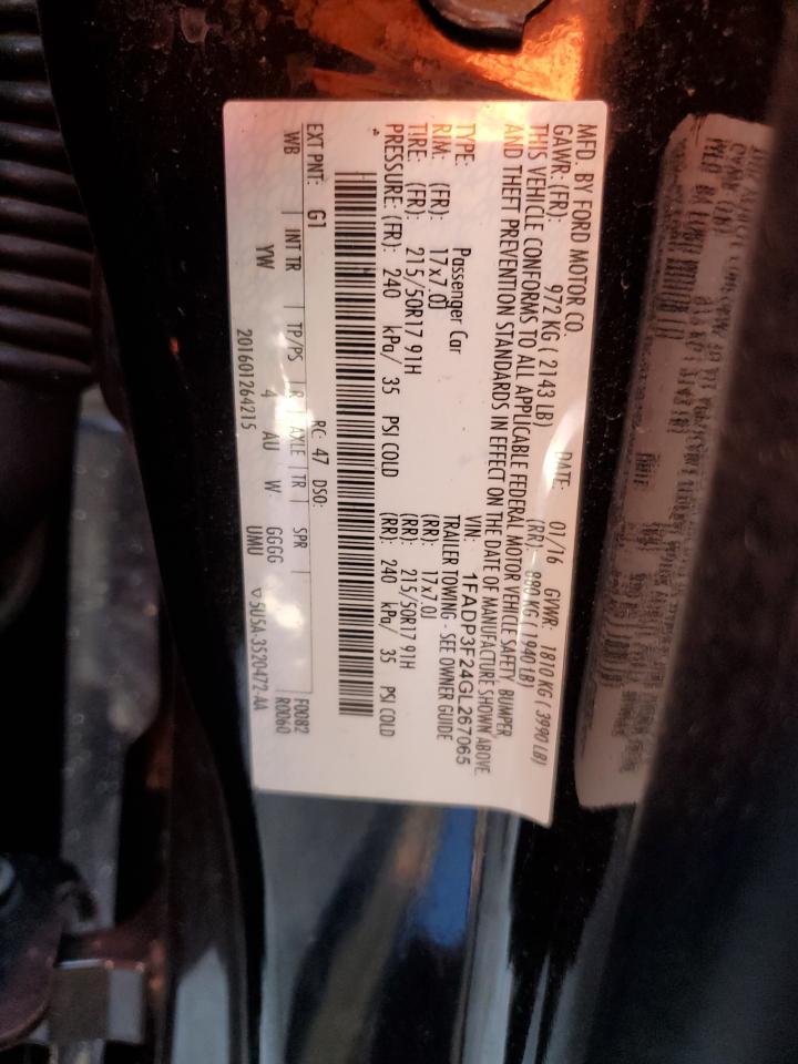 2016 Ford Focus VIN 1FADP3F24GL267065 Copart auction photo, side / front end damage thumbnail 12