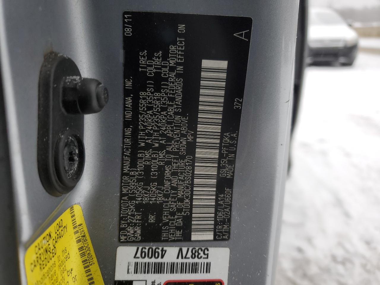 2011 Toyota Sienna VIN 5TDDK3DC7BS028170 Copart auction photo, front end / minor dent/scratches damage thumbnail 13