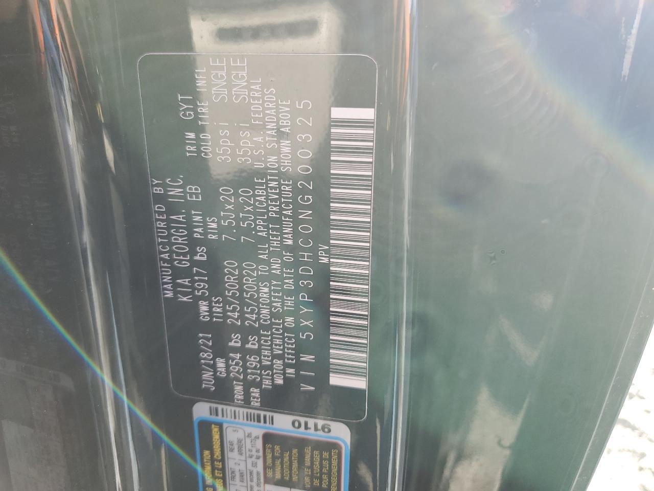 2022 KIA Telluride VIN 5XYP3DHC0NG200325 Copart auction photo, rear end / side damage thumbnail 13