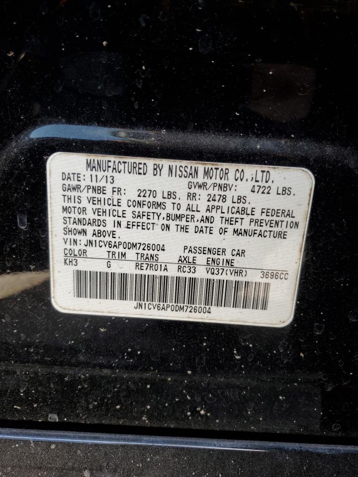 2013 Infiniti G VIN JN1CV6AP0DM726004 Copart auction photo, front end / side damage thumbnail 12