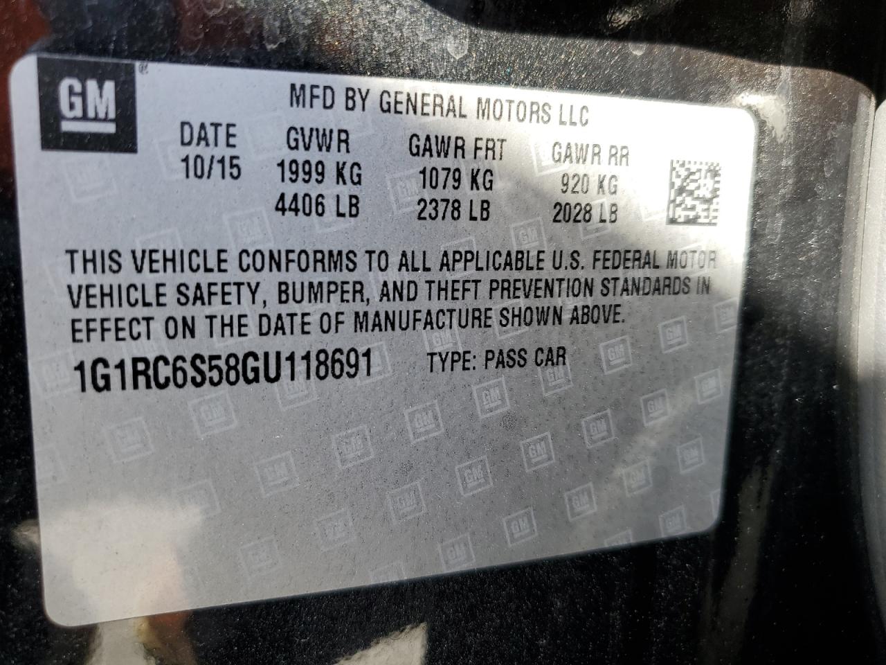 2016 Chevrolet Volt VIN 1G1RC6S58GU118691 Copart auction photo, front end damage thumbnail 15