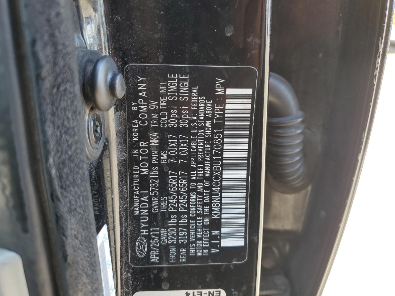 2011 Hyundai Veracruz VIN KM8NU4CCXBU170851 Copart auction photo, all over damage thumbnail 13
