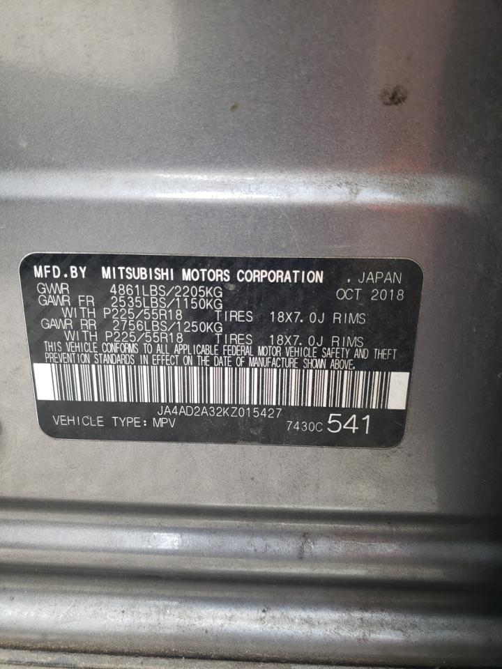 2019 Mitsubishi Outlander VIN JA4AD2A32KZ015427 Copart auction photo, front end damage thumbnail 13