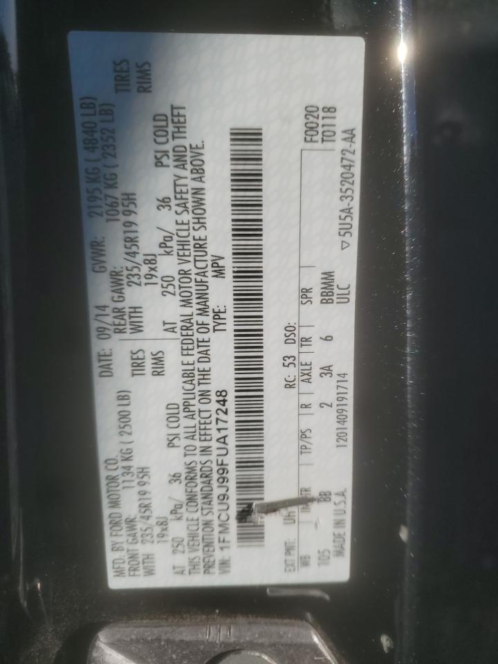2015 Ford Escape VIN 1FMCU9J99FUA17248 Copart auction photo, side damage thumbnail 15