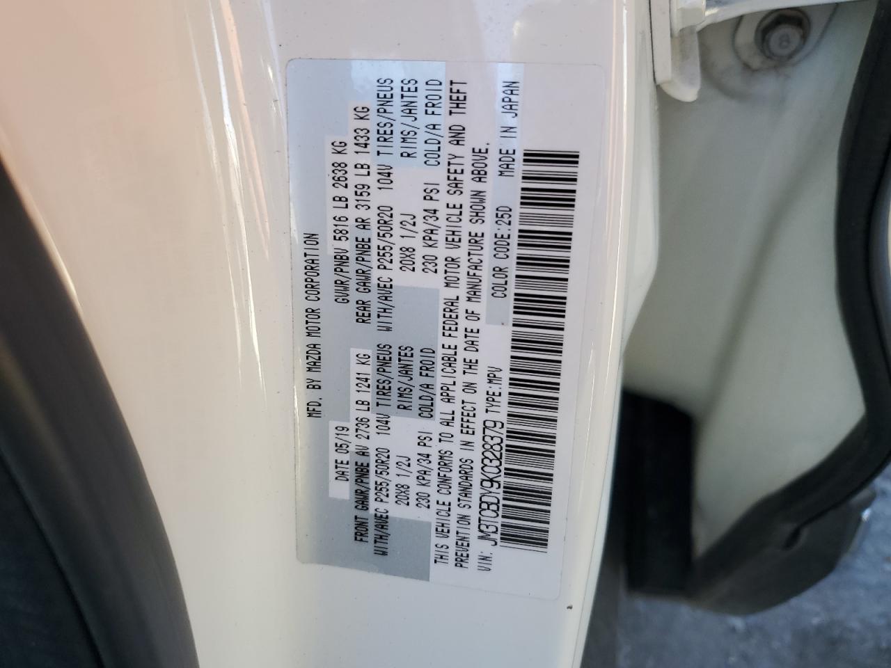 2019 Mazda CX-9 VIN JM3TCBDY9K0328379 Copart auction photo, front end / rear end damage thumbnail 13