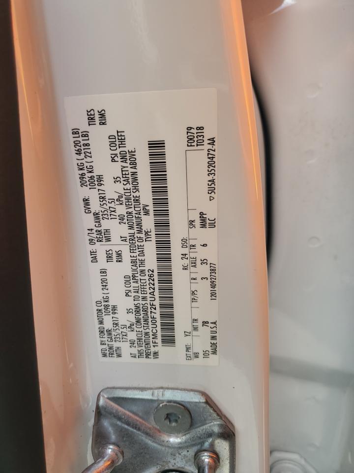 2015 Ford Escape VIN 1FMCU0F72FUA22262 Copart auction photo, side damage thumbnail 14