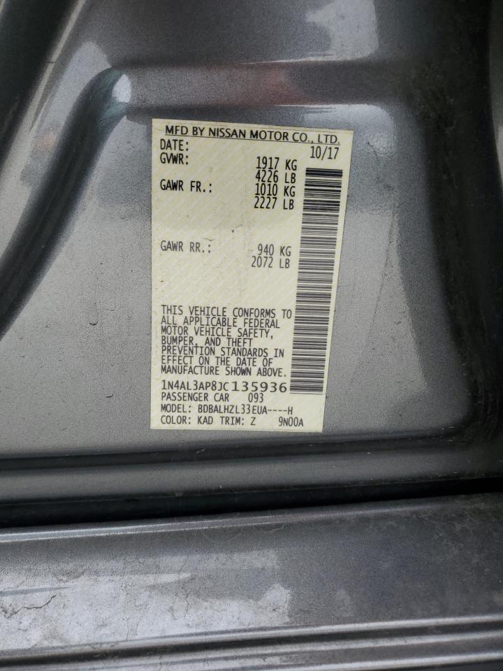 2018 Nissan Altima VIN 1N4AL3AP8JC135936 Copart auction photo, front end damage thumbnail 13