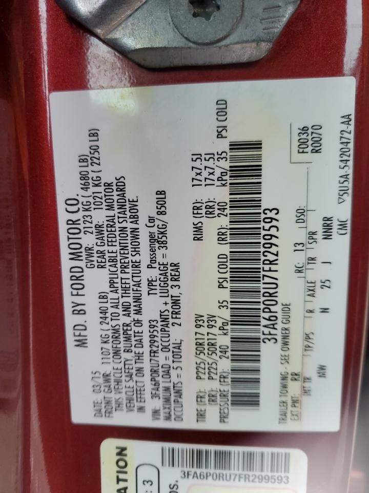 2015 Ford Fusion VIN 3FA6P0RU7FR299593 Copart auction photo, rear end / minor dent/scratches damage thumbnail 12