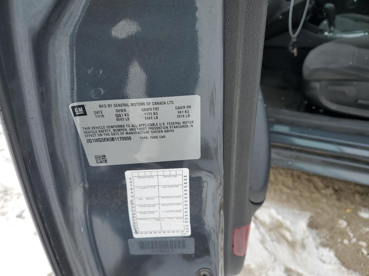 2011 Chevrolet Impala VIN 2G1WG5EK0B1179900 Copart auction photo, rear end damage thumbnail 12